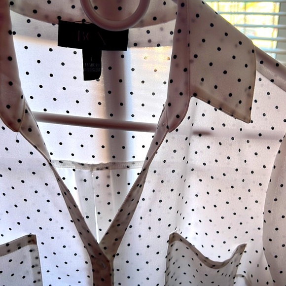 BCX Collared White Polka-dotted Button-down - Picture 2 of 3